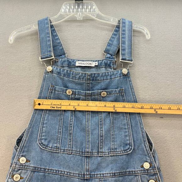 Misslook Bib Overalls Women's Size M Blue Distressed Adjustable Western Normcore - Picture 13 of 16
